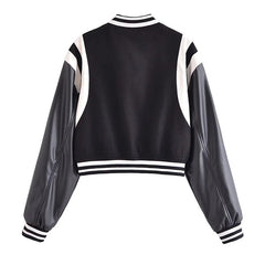 Black Retro Street Baseball Jacket, , women clothing, black-retro-street-baseball-jacket, , fairypeony