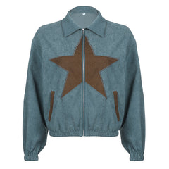 Star Embroidered Aesthetic Corduroy Jacket - fairypeony