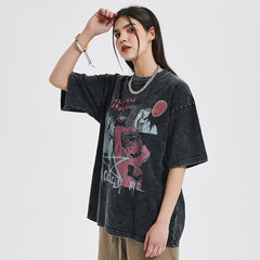 Loose Washed Distressed Short Sleeve T-Shirt, , women clothing, loose-washed-distressed-short-sleeve-t-shirt, black, L, M, XL, fairypeony