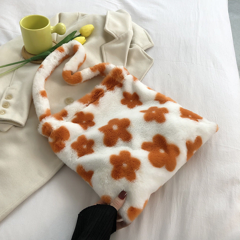 Contrast Plush Large Capacity Shoulder Bag, , women clothing, contrast-plush-large-capacity-shoulder-bag, , fairypeony