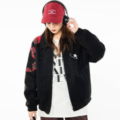 Embroidered Stars Plaid Varsity Jacket - fairypeony