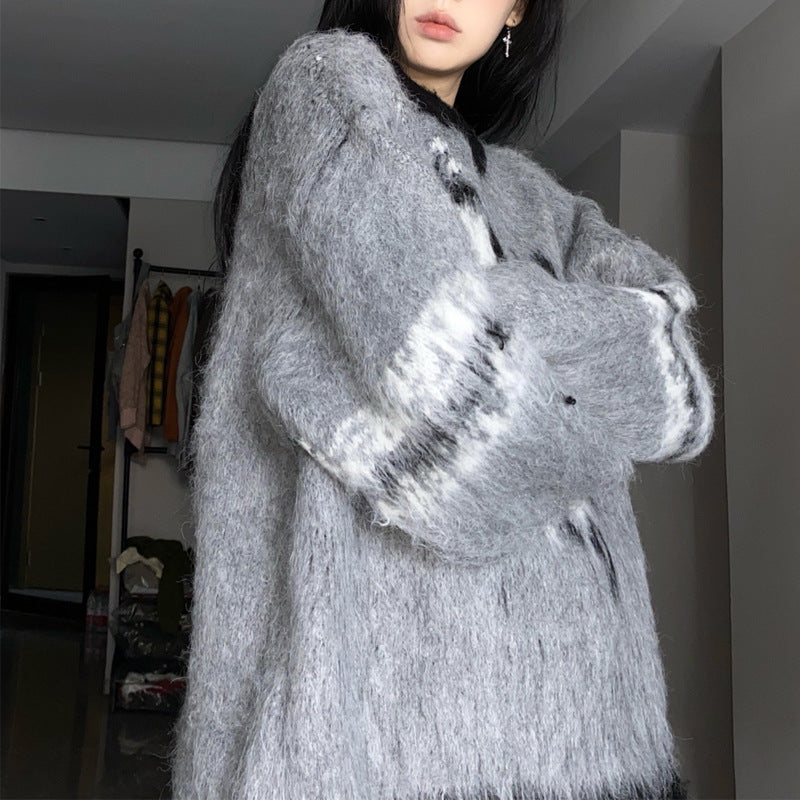 Vintage Jacquard Fuzzy Knit Sweater - fairypeony