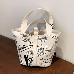 Cartoon Print Silk Scarf Bucket Bag, , women clothing, cartoon-print-silk-scarf-bucket-bag, , fairypeony