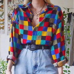 Colorful Printed Lapel Casual Top, , women clothing, colorful-printed-lapel-casual-top, Indie, L, M, red, S, XL, XXL, XXXL, XXXXL, fairypeony