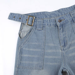 Cutout Belted Straight Leg Cargo Jeans - fairypeony