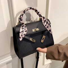 Leather Silk Scarf Handle Handbag, , women clothing, leather-silk-scarf-handle-handbag, , fairypeony