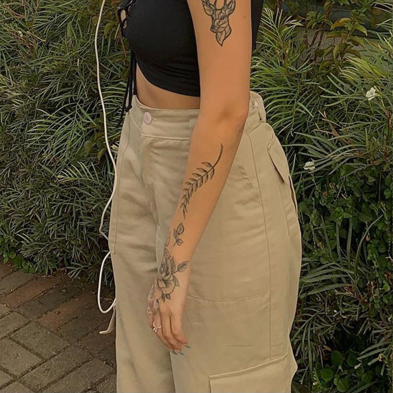 Pocket Patched Straight Cargo Jeans - fairypeony