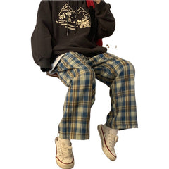 Cozy Up Plaid Trousers, , women clothing, womens-trendy-wide-leg-pants-ins-straight-casual-pants, blue, L, M, S, XL, XXL, yellow, fairypeony