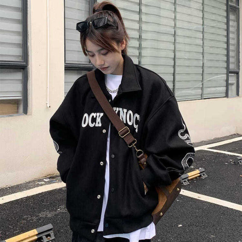 Vintage Snake Print Street Jacket, , women clothing, vintage-snake-print-street-jacket, black, fairypeony