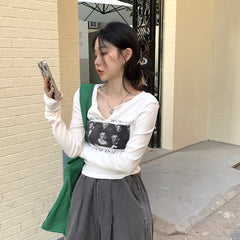 Figure Graphic Long Sleeve Crop Top - fairypeony