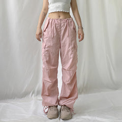Size Friendly Pink Parachute Cargo Pants, , women clothing, size-friendly-pink-parachute-cargo-pants, khaki, pink, fairypeony