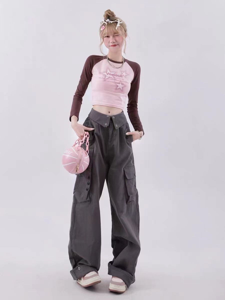 Raglan Sleeve Star Print Crop Top - fairypeony