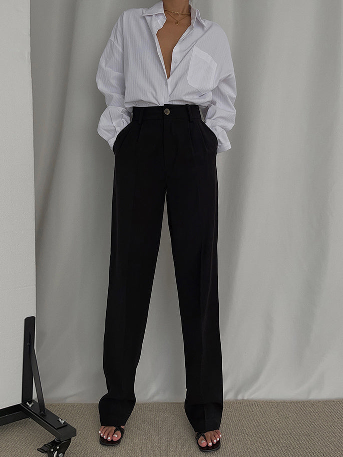 High Waist Loose Straight Drape Mopping Trousers, , women clothing, high-waist-loose-straight-drape-mopping-trousers, , fairypeony