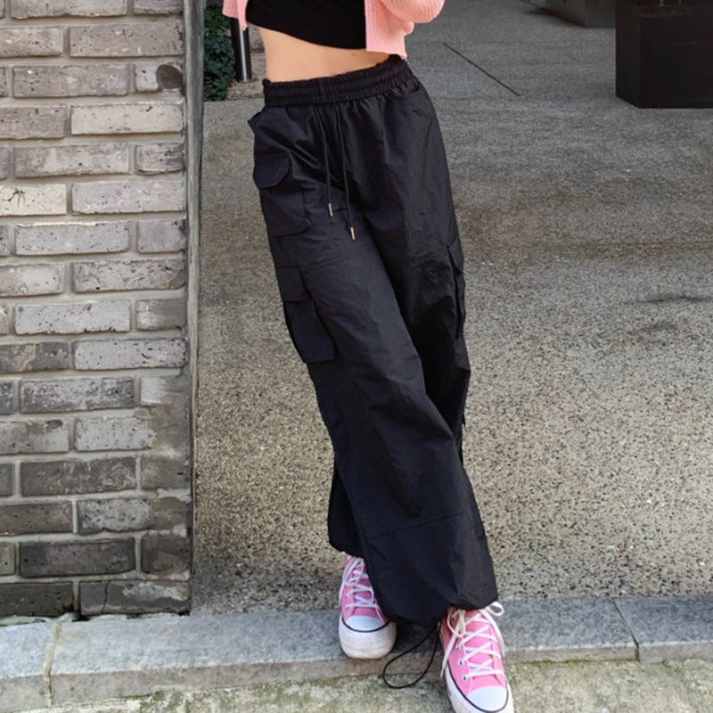 Function Pocket Drawstring Baggy Cargo Pants - fairypeony