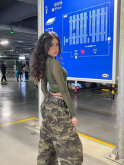 Star Print Long Sleeve Crop Top - fairypeony