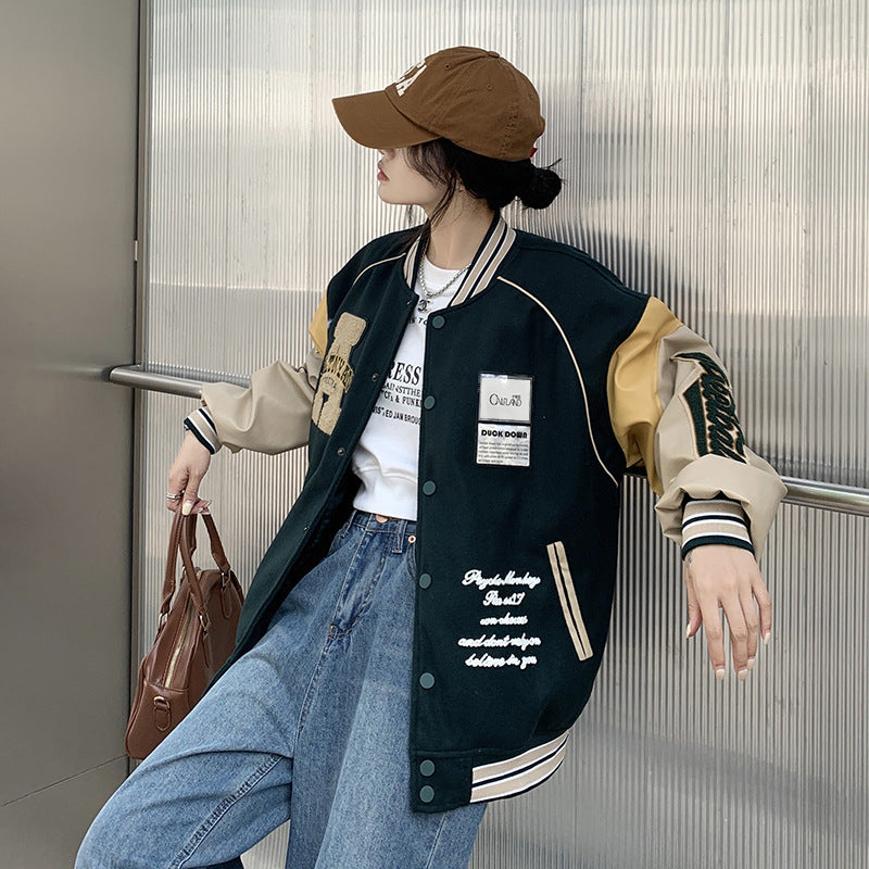 Dunk Vintage Embroidered Varsity Jacket, fairy peony, women clothing, dunk-vintage-embroidered-varsity-jacket-1, , fairypeony