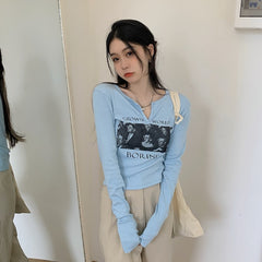 Figure Graphic Long Sleeve Crop Top - fairypeony