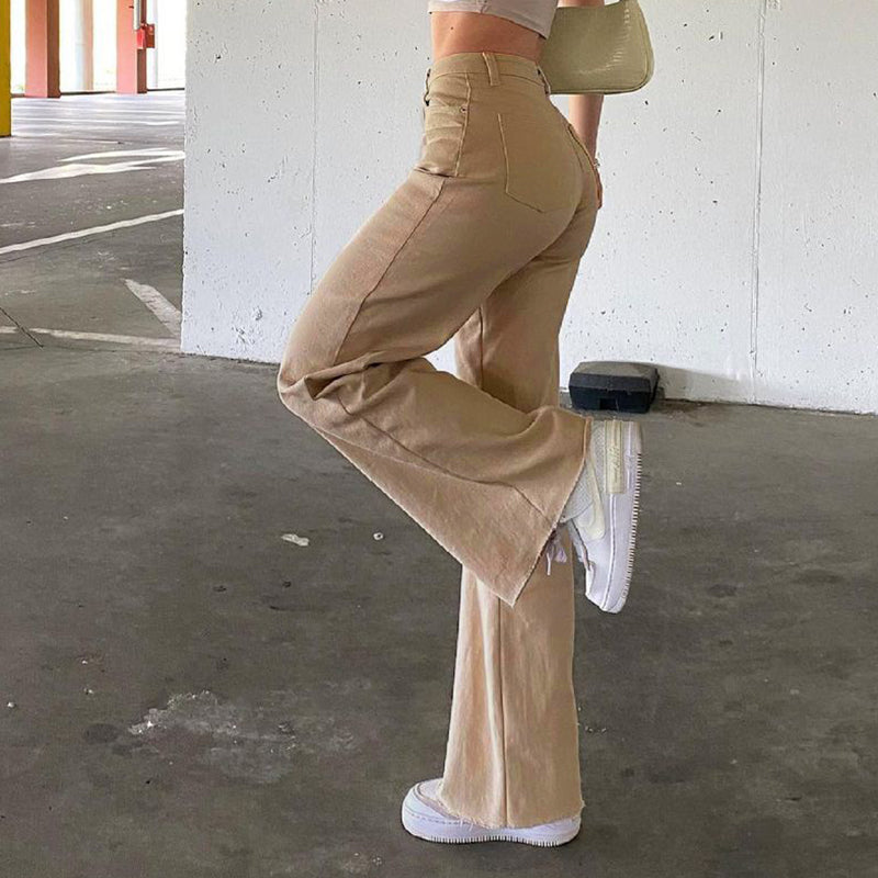 Wide-legged All-match Khaki Casual Trousers, , women clothing, wide-legged-all-match-khaki-casual-trousers, , fairypeony