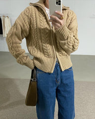 Aesthetic Cable Knit Zip Up Cardigan - fairypeony