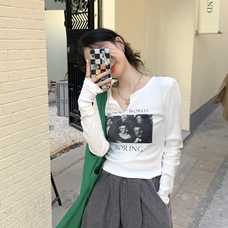 Figure Graphic Long Sleeve Crop Top - fairypeony