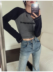 Logo Graphic Long Sleeve Crop Top - fairypeony