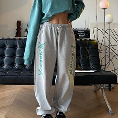 Grunge Print Retro Sweatpants, , women clothing, grunge-print-retro-sweatpants, grey, fairypeony