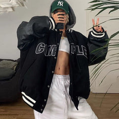 Street Hooded Varsity Jacket, , women clothing, street-hooded-varsity-jacket, black, fairypeony