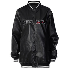 Street Embroidery Leather Jacket, , women clothing, street-embroidery-leather-jacket, black, fairypeony