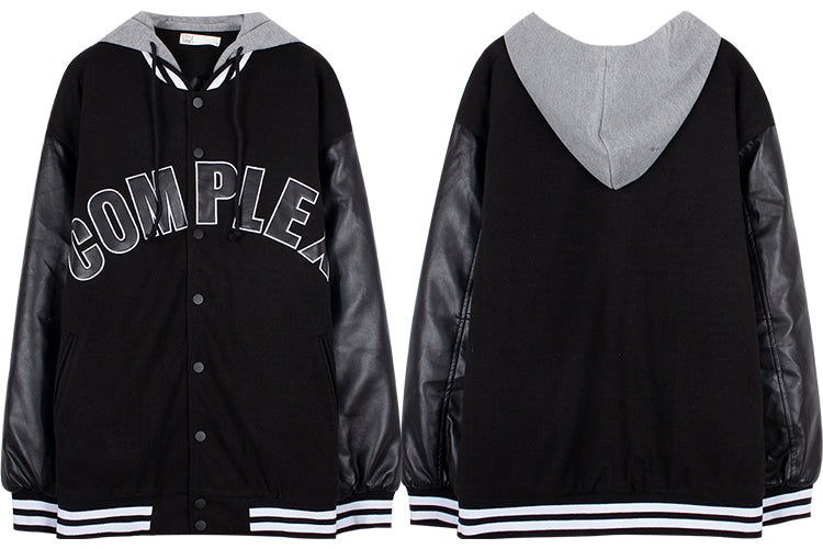 Street Hooded Varsity Jacket, , women clothing, street-hooded-varsity-jacket, black, fairypeony