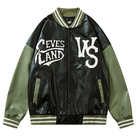 Vintage Green Embroidery Varsity Jacket, , women clothing, vintage-green-embroidery-varsity-jacket, black, white, fairypeony