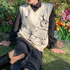 Wonderland Rabbit Knit Vest, , women clothing, wonderland-rabbit-knit-vest, M, S, white, fairypeony