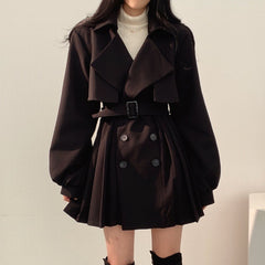 Solid Color Double-breasted Long Sleeve Trench Coat