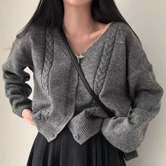 Vintage V-Neck Cable Knit Cardigan