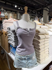 Purple Lace Camisole Top Women Slim Fit Inner Layering Shirt