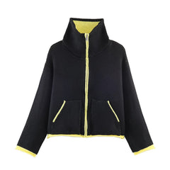 Womens Color-Blocking Lambswool Short Jacket