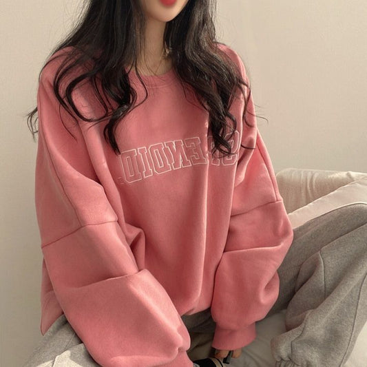 Solid Color Embroidered Logo Pullover Sweatshirt