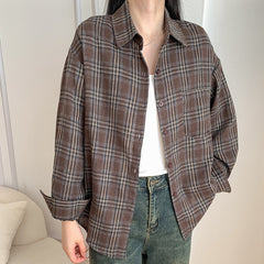 Retro Loose Plaid Shirt for Women