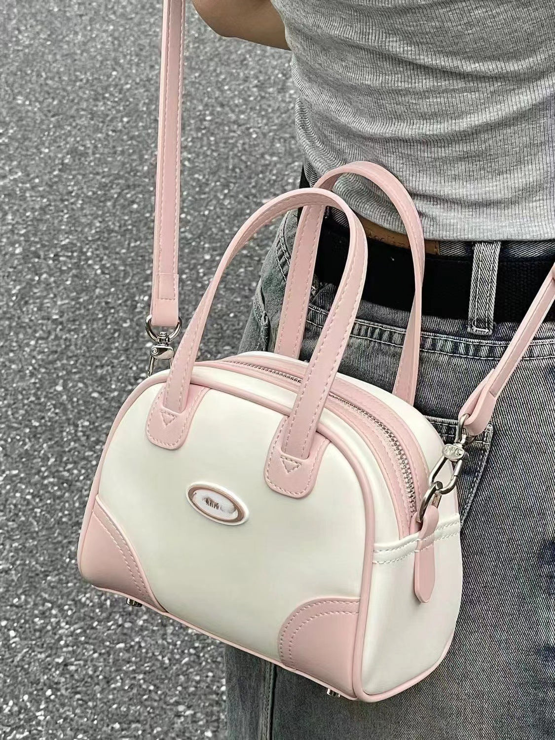 Pink and White Candy Crossbody Bag - fairypeony