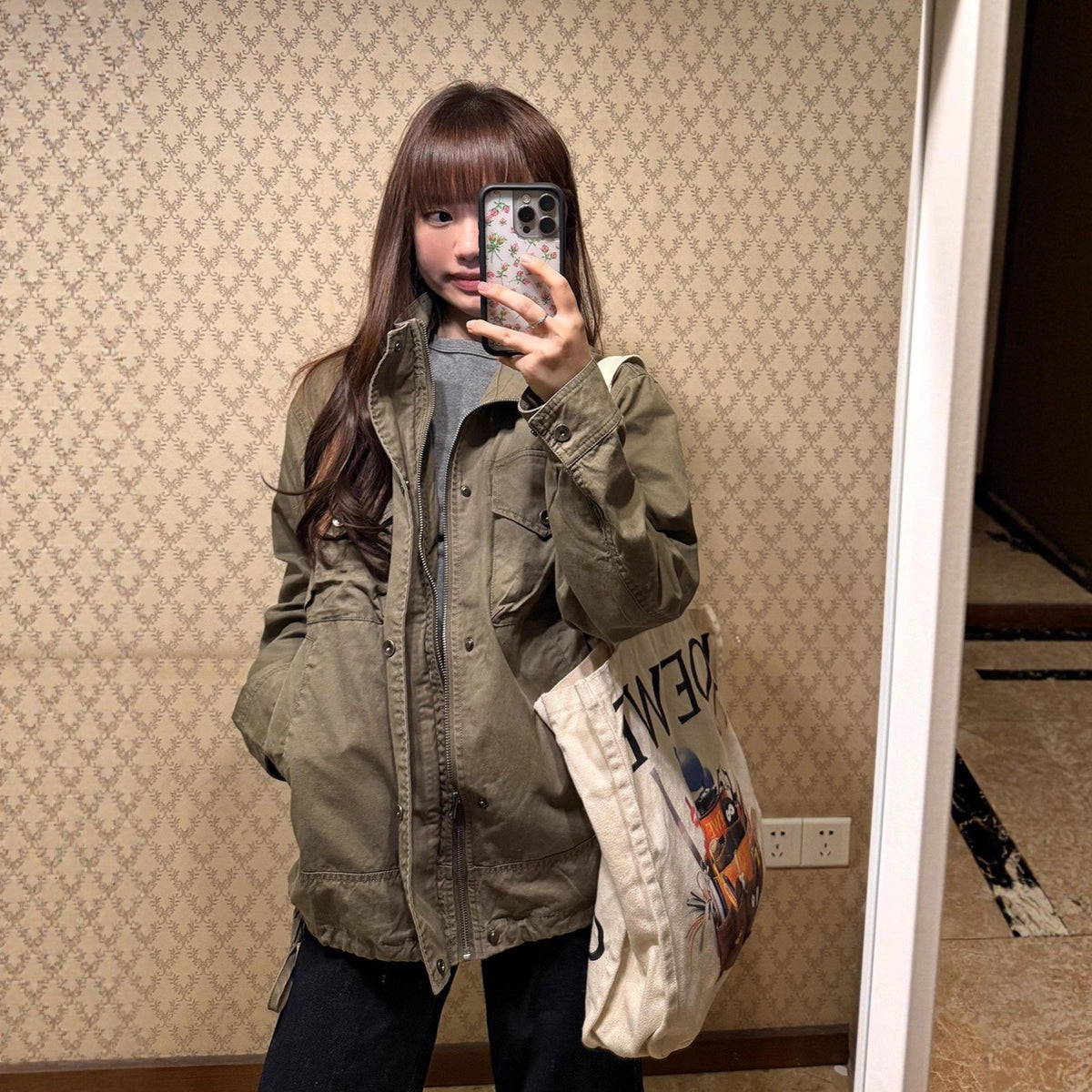 Retro Loose Stand Collar Jacket – 95% Cotton Work Jacket in Brown Green