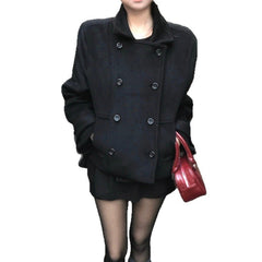 Korean Retro Double Breasted Wool Short Coat