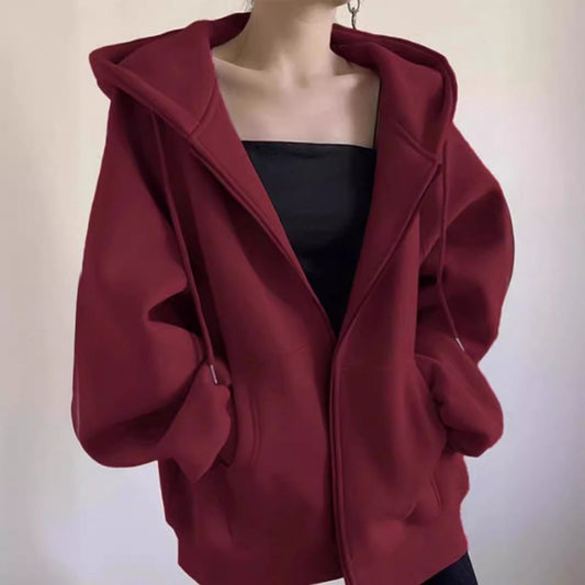 Solid Color Pullover Zip Up Oversized Hoodie