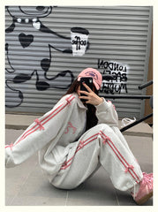 Bow Embroidery Side Striped Two Piece Set