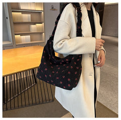 Strawberry Print Corduroy Shoulder Bag