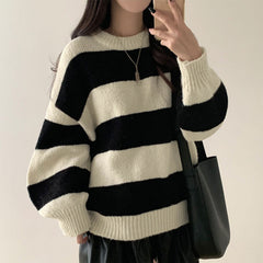 Round Neck Striped Oversized Sweater