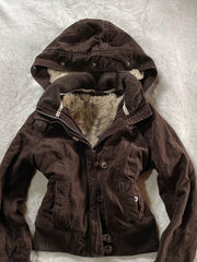Brown Hooded Waist-Cinching Jacket
