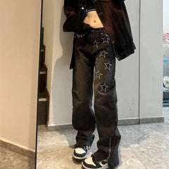 Vintage Hip Hop Star Embroidered Boyfriend Jeans - fairypeony