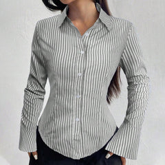 Vintage Striped Flare long sleeve Blouse