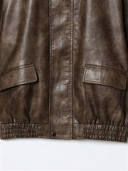 Basic Pu Mid-Length Leather Jacket