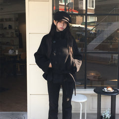 Korean Style Padded Woolen Jacket with Belt