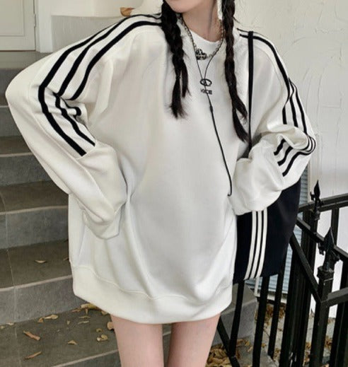 Embroidered Logo Striped Sleeve Sweatshirt